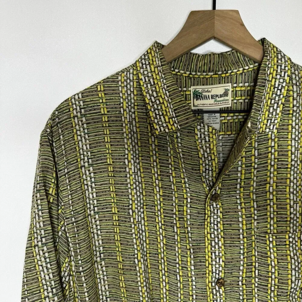 Vintage Aloha Banana Republic Hawaiian Mens Large Rayon Collar Shirt Bamboo